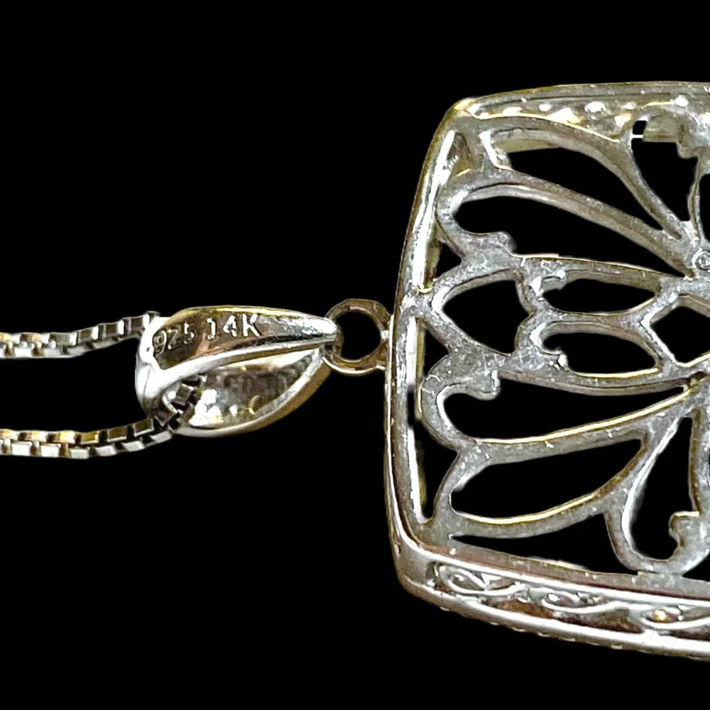 14K Gold Over Sterling Silver Floral Pendant - Picture 6 of 8